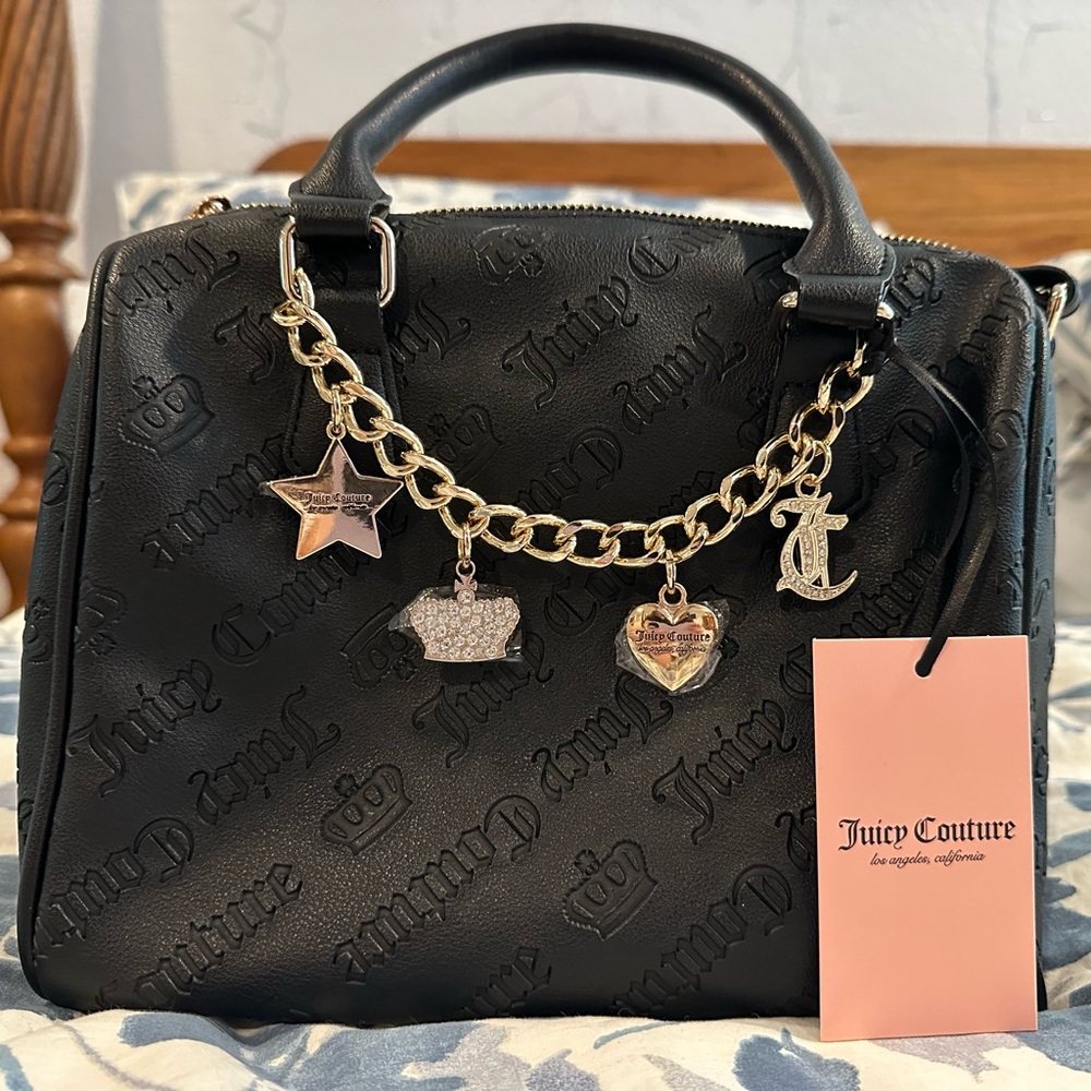 Juicy Couture Black Satchel with Gold Chain Charms